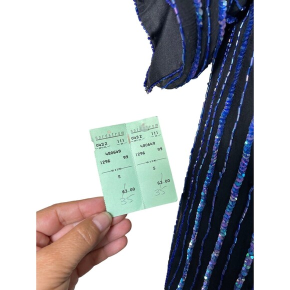 Vintage‎ Scala Sequin Beaded Blouse Blue Y2K Millennial Size Small Floral Leaf - Picture 7 of 10